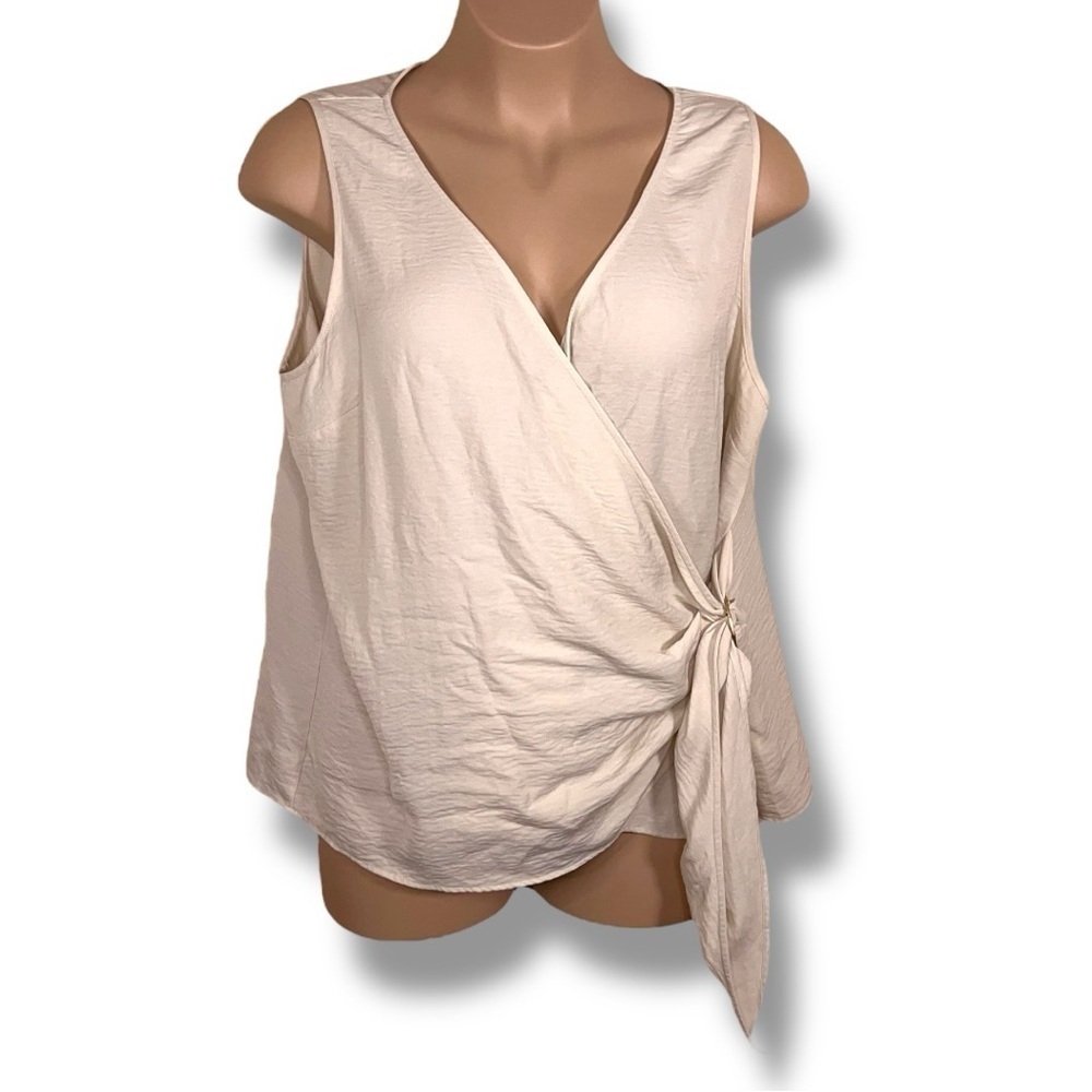 3x Maurices Beige Wrap Style Blouse Neutral Sleeveless Vneck Plus